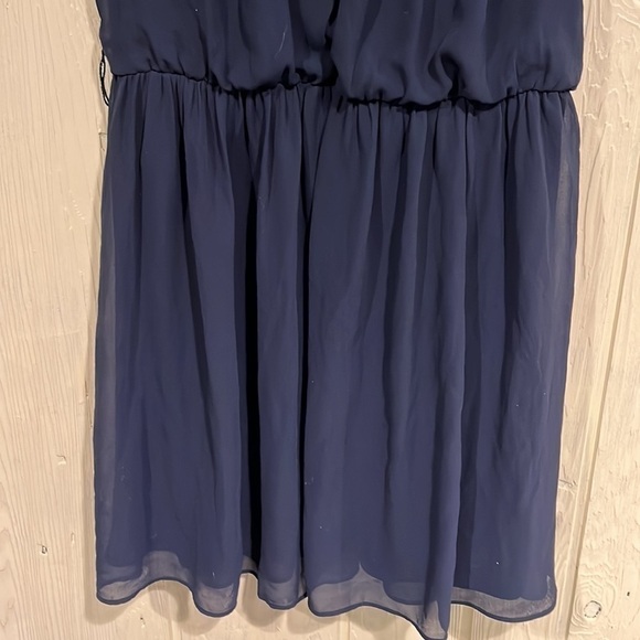 A. Byer Navy Blue Dress with Lace Cap Sleeves - Large - Picture 3 of 12